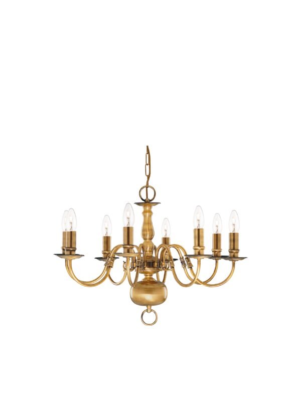 Flemish Antique Brass 8 Light Chandelier