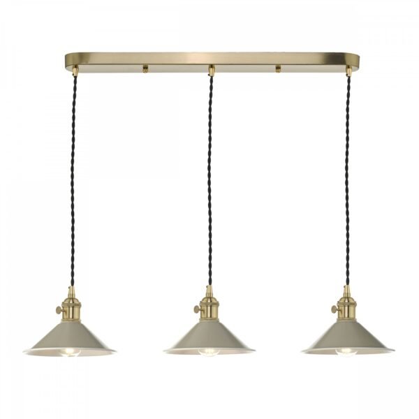 Hadano Brass Bar Pendant Ceiling Light with Taupe Shades