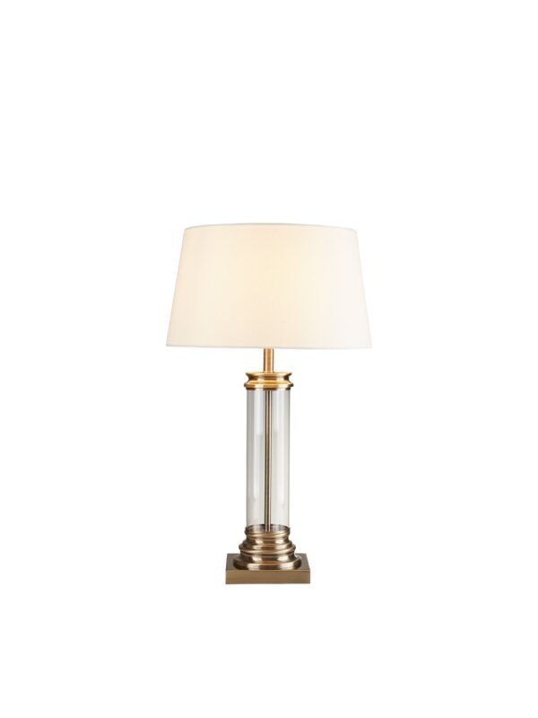 Pedestal Antique Brass and Cream Table Lamp