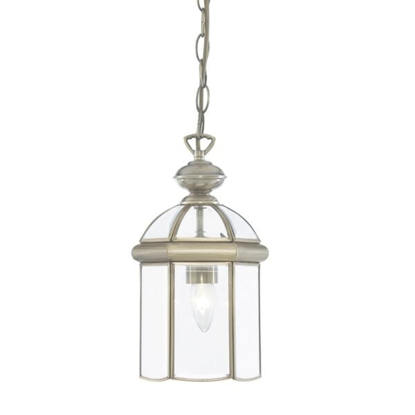 Bevelled Lantern Antique Brass Single Pendant