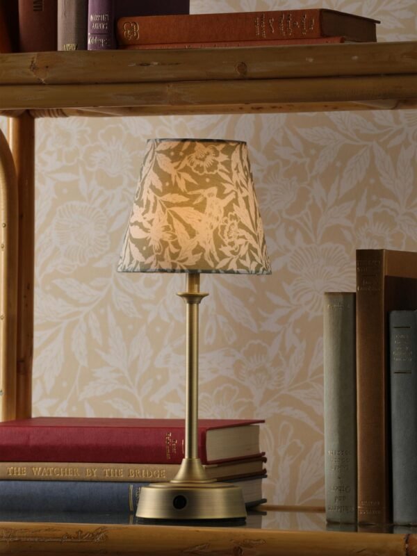 Apsley Matt Antique Brass Rechargeable LED Table Lamp With Green Shade