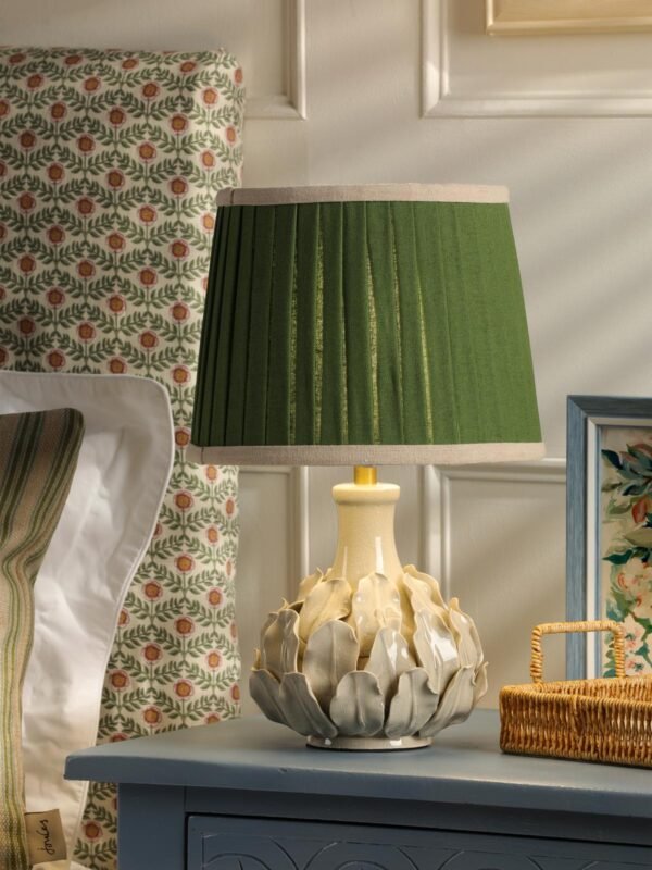 Chatsworth Cream Ceramic Table Lamp Matt Antique Brass With Green Shade