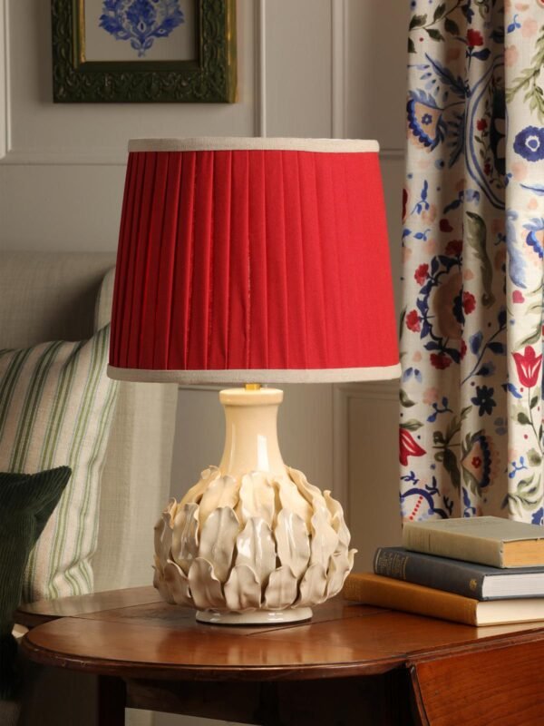 Chatsworth Cream Ceramic Table Lamp Matt Antique Brass With Red Shade