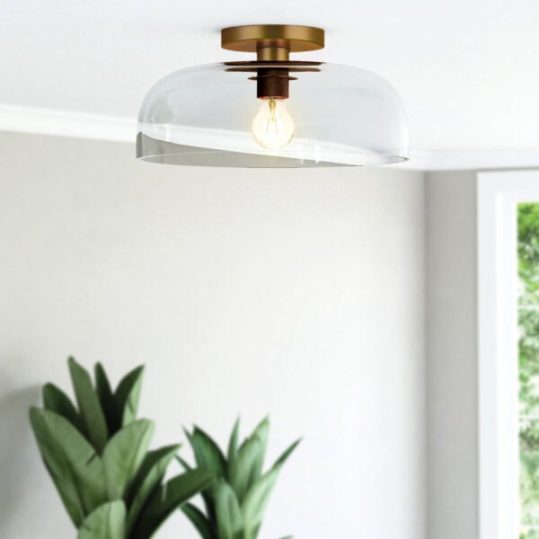Sylvia 1 Light Semi Flush Ceiling Light Brushed Gold