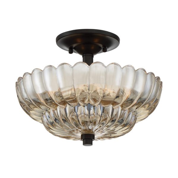 Whitecap 3 Light Semi Flush Ceiling Light Medium Tinted Amber Glass with Mottled Cocoa Brown